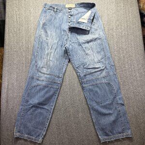 Jordan Two 3 Jeans Mens 33x36 Blue Denim Panel Knee Button Fly Hong Kong Y2K